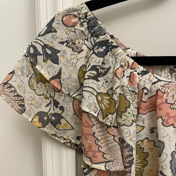 LOFT Off-Shoulder Ruffle-Sleeve Patterned Top - Picture 5 of 5